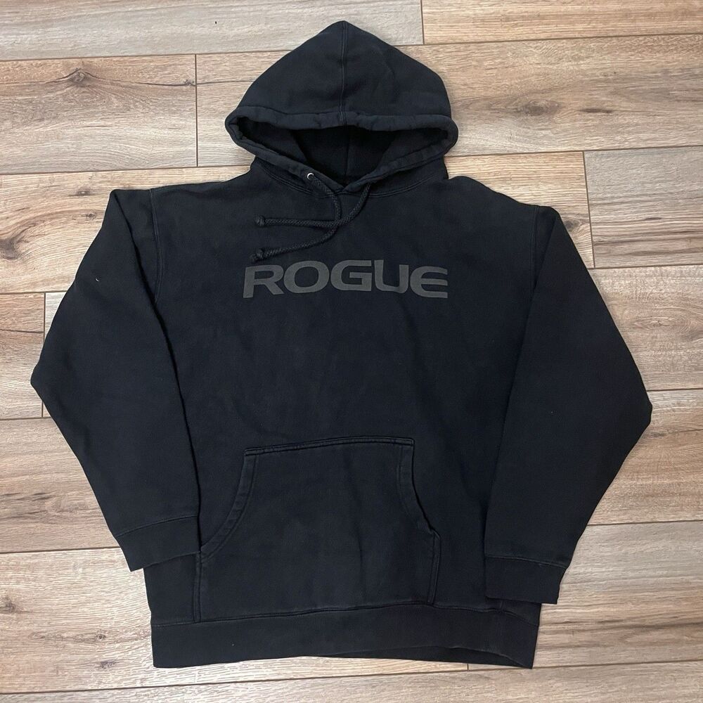 Rogue Hoodie Black Pullover Fleece Logo Gym CrossFit Lifting Sweatshirt Men's L